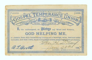 Alcohol WCTU& pledge card 1887
