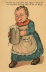A toddler-aged baby drools as she holds a large stein full of beer in both hands, under caption "Ah were you only mine, how happy I would be, thou cold and foaming stein, so full of jollity.