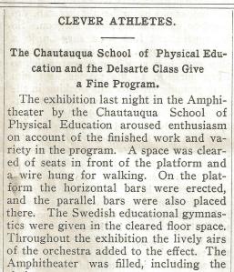 Chautauqua Herald Article dated July 19 1901 about a Physical Education Class exhibition