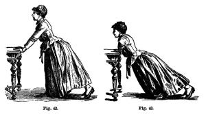 Image of woman doing push-ups against a table in 1890