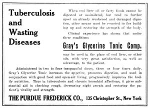 In addition to glycerine, this product contained a whopping 11% alcohol. Ad from the Medical Women's Journal, September 1921.