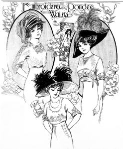Click on the image to read the full fashion article about embroidered pongee shirtwaists in a 1911 edition of The Washington Herald.