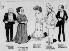 Caricatures of cast and characters in a 1907 production of You Never Can Tell
