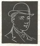 Chalk drawing of the head of a nicely-dressed young man wearing a hat.