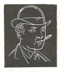 Chalk Drawing of the head of a frowning young man wearing a hat and smoking a cigarette