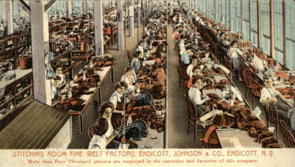 Women working at the Endicott Johnson tanning factory