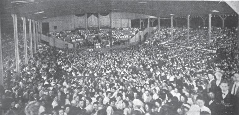 Filled to capacity; a view of the stage from the back of the Amphitheater, 1913.
