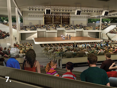 An artist's rendering of the new Amphitheater, looking toward the stage from the rear of the building