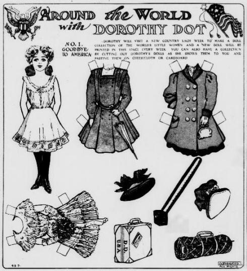 Dorothy Dot paper doll in a 1909 edition of the Washington DC newspaper Evening Star