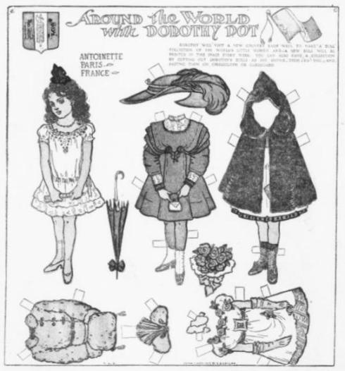 "Antoinette" paper doll, published in the Los Angeles Herald newspaper in 1909.
