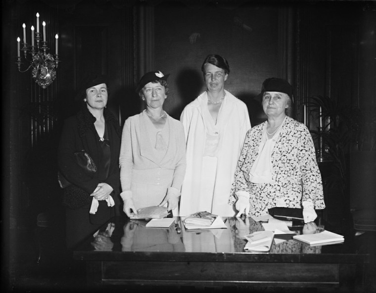 Eleanor Roosevelt (third from left) and Mina Miller (far right) in 1934. They worked together on charitable endeavors.