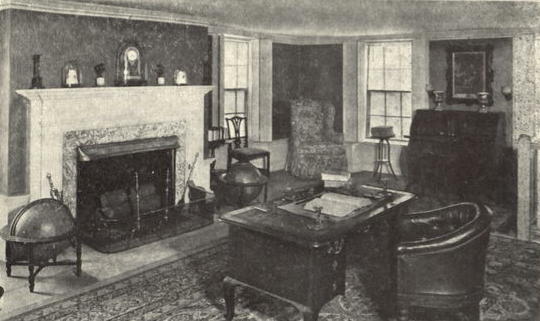 Early photo of the study at the Adams mansion in Quincy, Massachusetts.