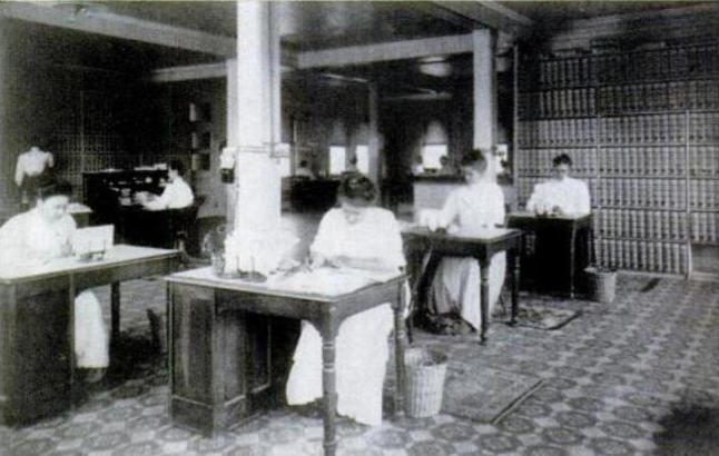Female employees answering mail. After the company was forced to admit Lydia Pinkham did not personally answer all letters, it used the revelation to its advantage, publishing this and other photos of its team of female employees answering mail. The company advertised: “Every letter opened by a woman, seen only by a woman. No boys around.”