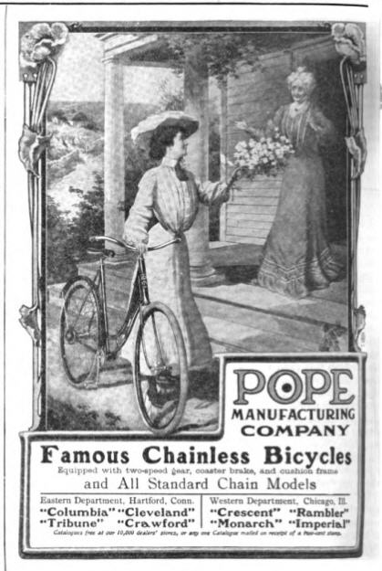 A 1904 ad depicting a corseted female cyclist.
