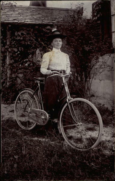Photograph of a lady cyclist. 1912.
