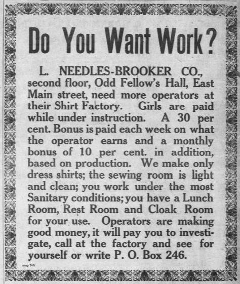 Want ad in the Democratic Advocate newspaper, College Park, Maryland, 1920.