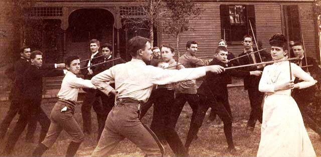 Grace teaching a fencing class in 1890. (From the Rollins College Archives.)