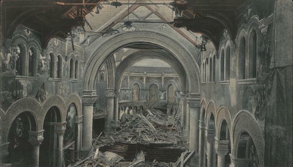 Interior photo of the ruins of the Memorial Chapel.