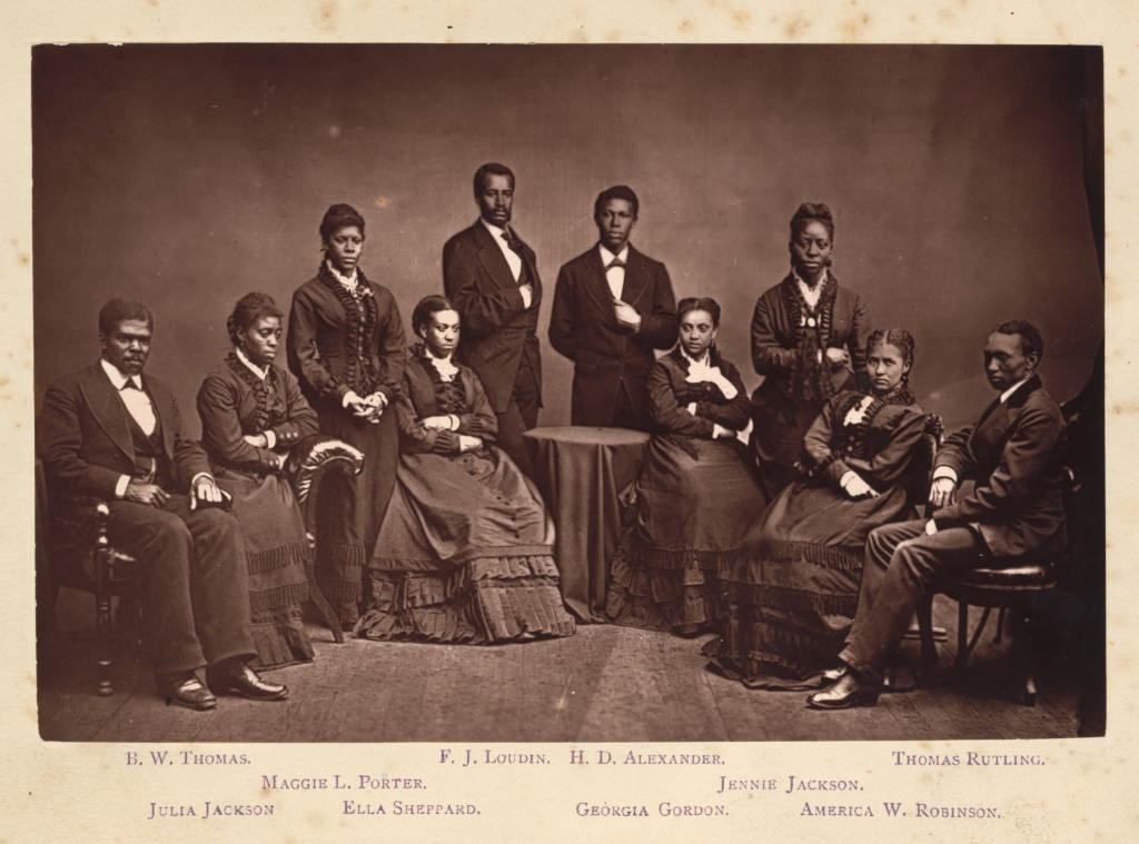 Photo of the Fisk Singers, six women and three men. 