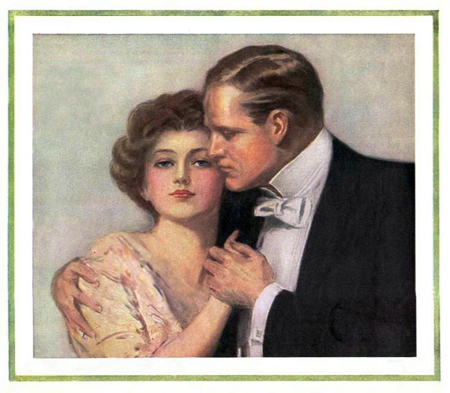 Image of man and woman about 1910 in an embrace, holding hands. 